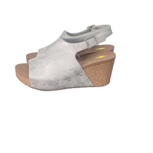 Volatile Womens Silver Metallic Studded Cork Wedge Sandals Slingback Peep Toe 10